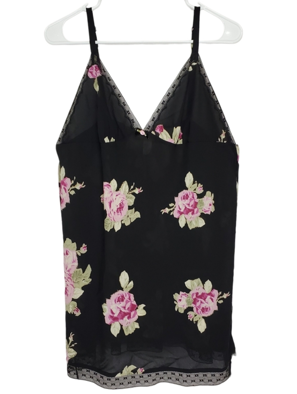 2653 * Oscar de la Renta Pink Label Floral Lace Trim Nightgown Black Size XL